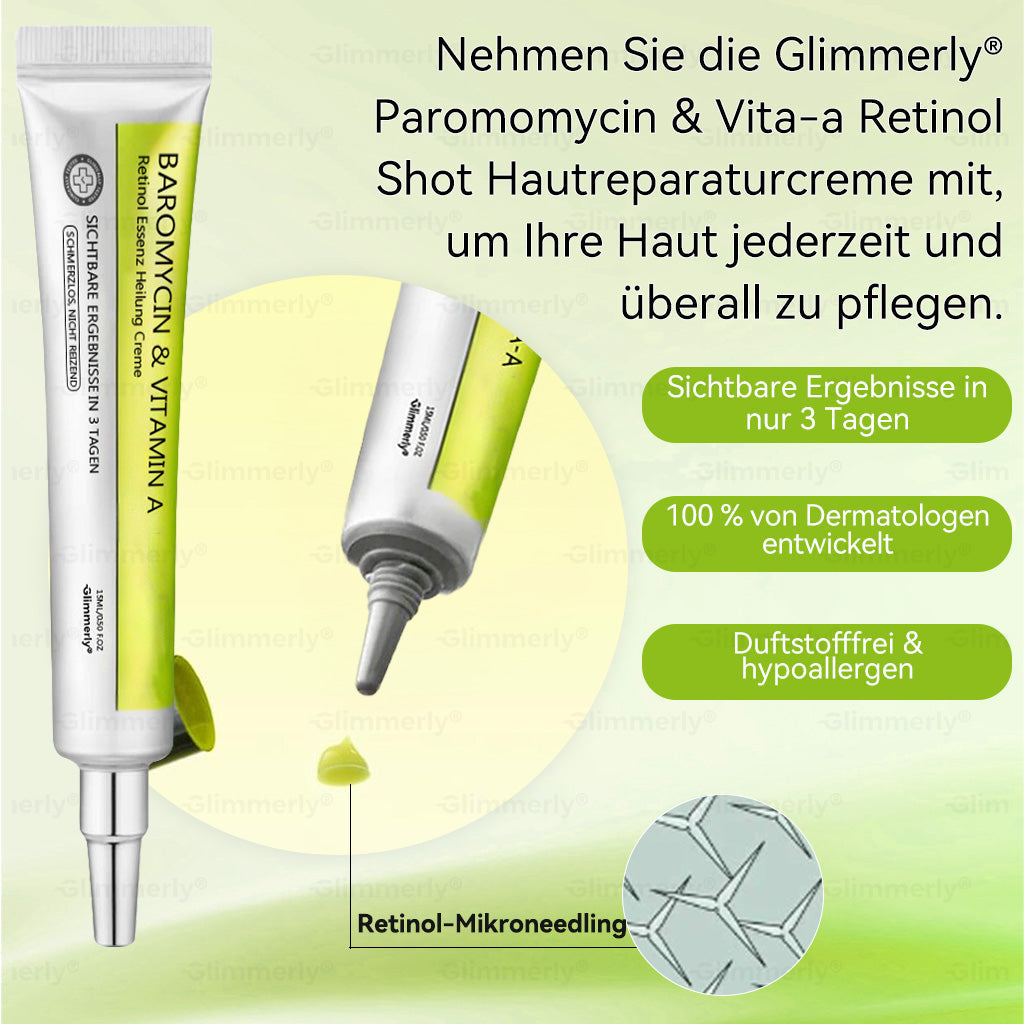 (LETZTER TAG – 40 % RABATT🔥) 💕𝗚𝗹𝗶𝗺𝗺𝗲𝗿𝗹𝘆® 𝗣𝗮𝗿𝗼𝗺𝗼𝗺𝘆𝗰𝗶𝗻 & 𝗩𝗶𝘁𝗮‑𝗔 𝗥𝗲𝘁𝗶𝗻𝗼𝗹 𝗠𝗶𝗸𝗿𝗼‑𝗜𝗻𝗳𝘂𝘀𝗶𝗼𝗻 𝗥𝗲𝗽𝗮𝗶𝗿 𝗖𝗿𝗲𝗮𝗺 (mit flüssigen Mikronadeln, formuliert zur Unterstützung der Entfernung von Warzen, Muttermalen, Altersflecken und Skin‑Tags)