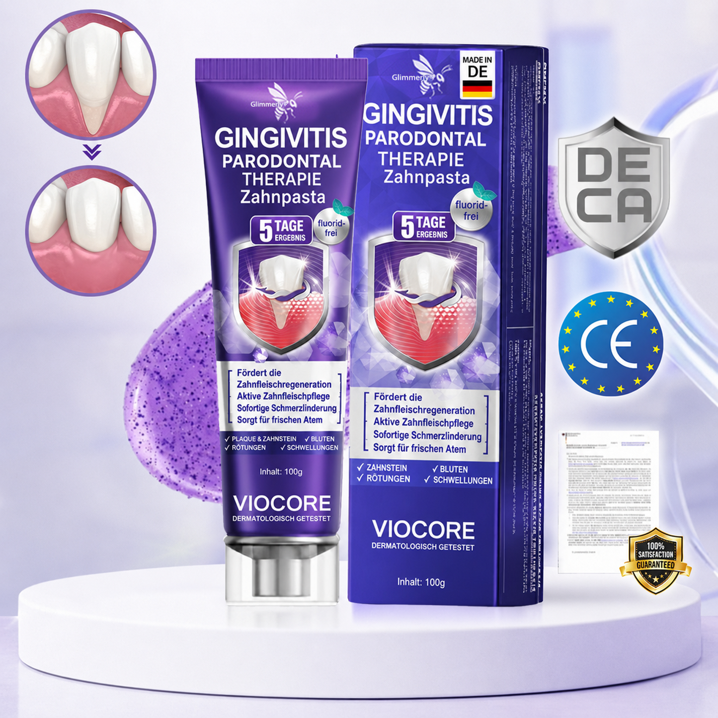 Glimmerly®🦷 VioCore Zahnpasta zur Behandlung von Zahnfleischentzündungen und Parodontitis mit Bienengift🌻